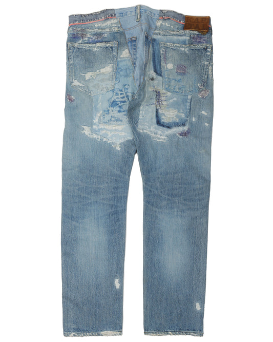 Light Wash Darning Stitch Denim