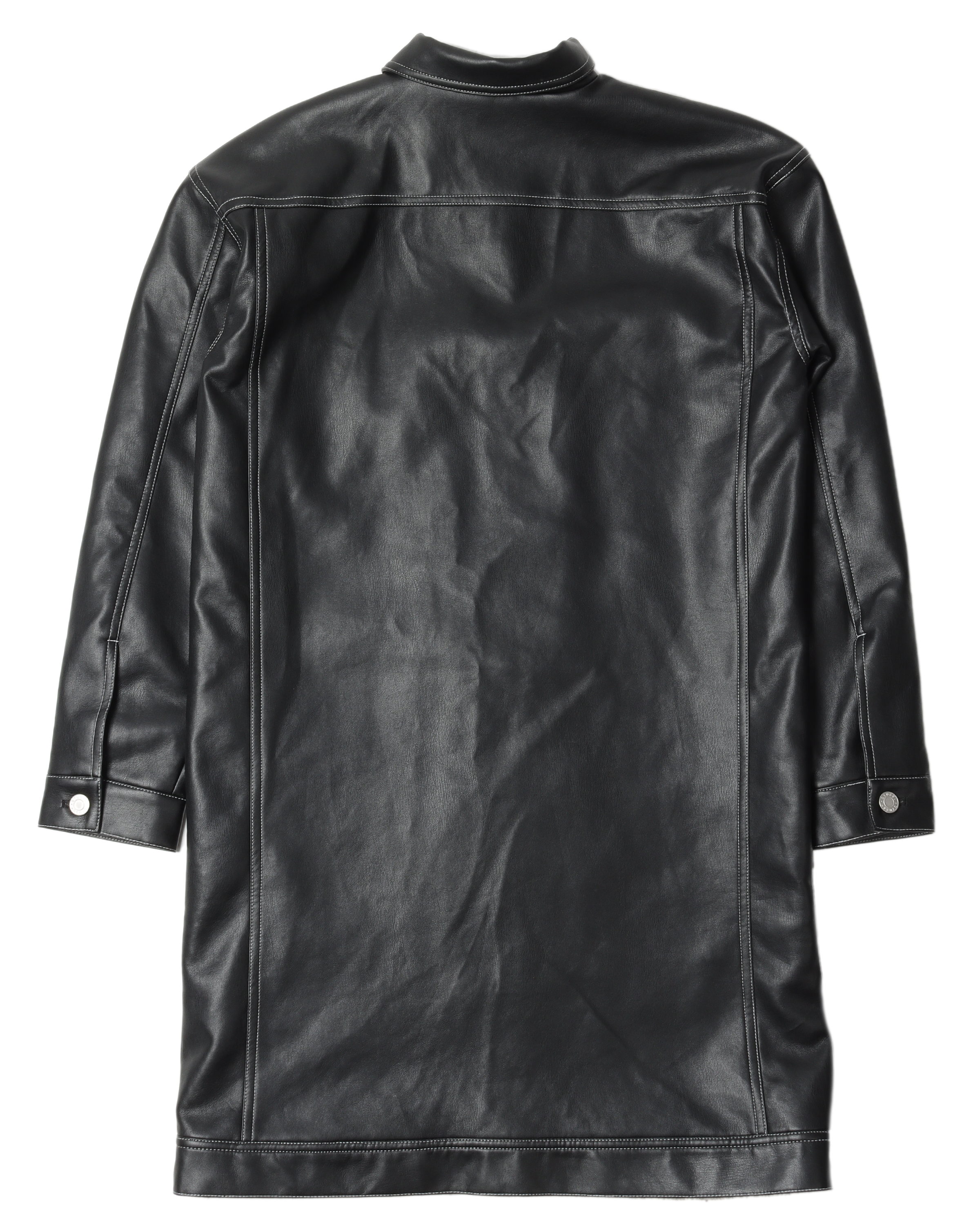 Contrast-Stitched Faux Leather Coat