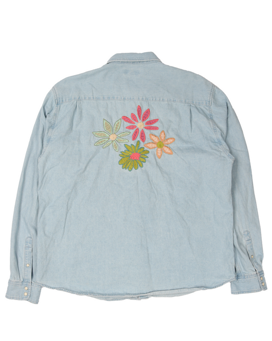 Flower Embroidery Denim Shirt