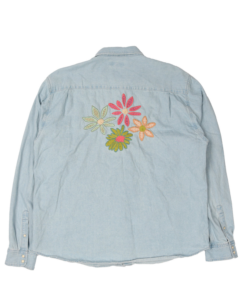 Flower Embroidery Denim Shirt