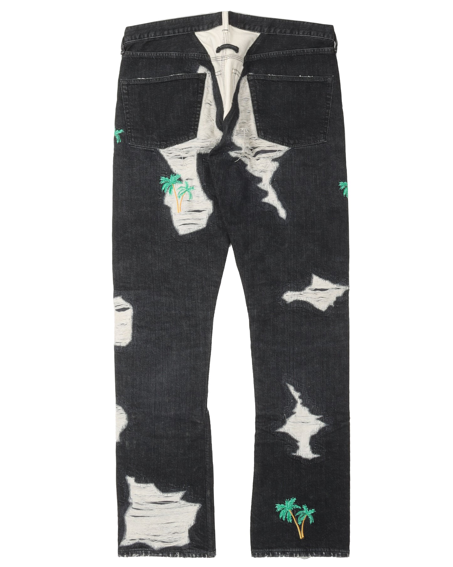 Distressed Denim Palm Tree Jeans