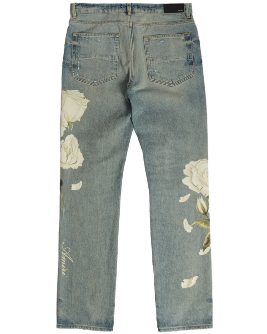 Floral Print Straight Leg Denim