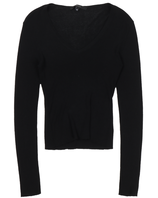 Tom Ford Era Deep V-Neck Long Sleeve Silk Top