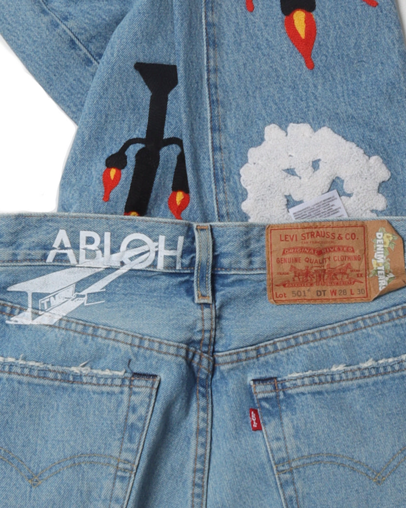 DENIM TEARS x VIRGIL ABLOH “MESSAGE IN A TEAR” PRINTED JEANS 29X32 FAST  SHIPPING