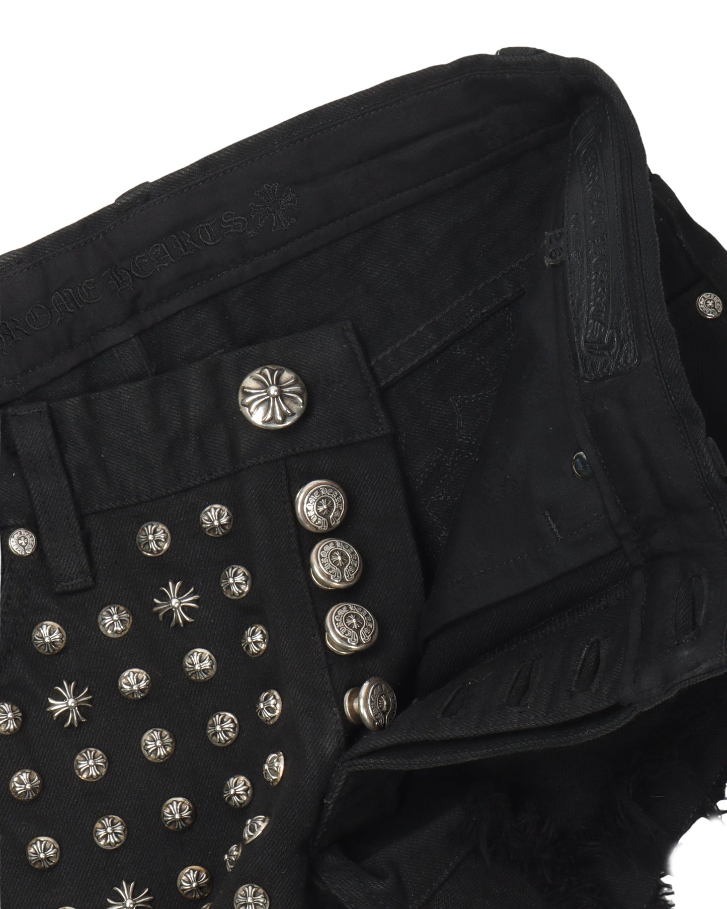Studded Leather Cross Patch Denim Shorts