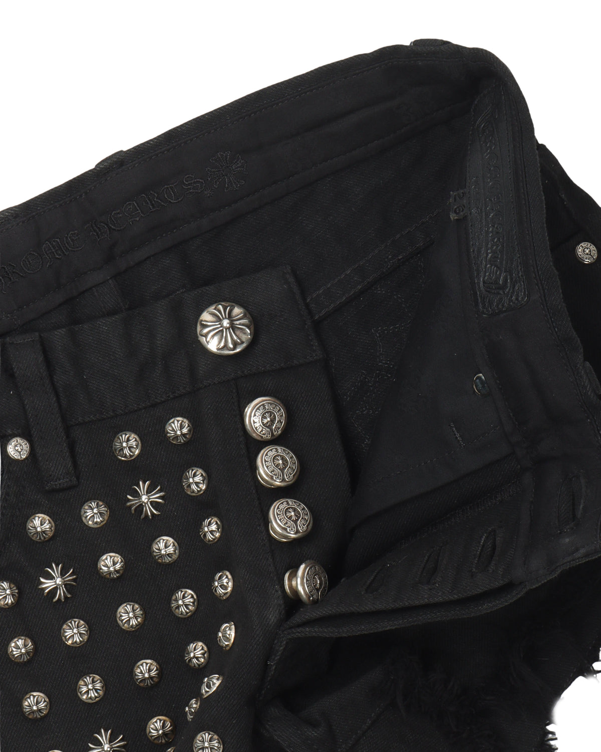 Studded Leather Cross Patch Denim Shorts