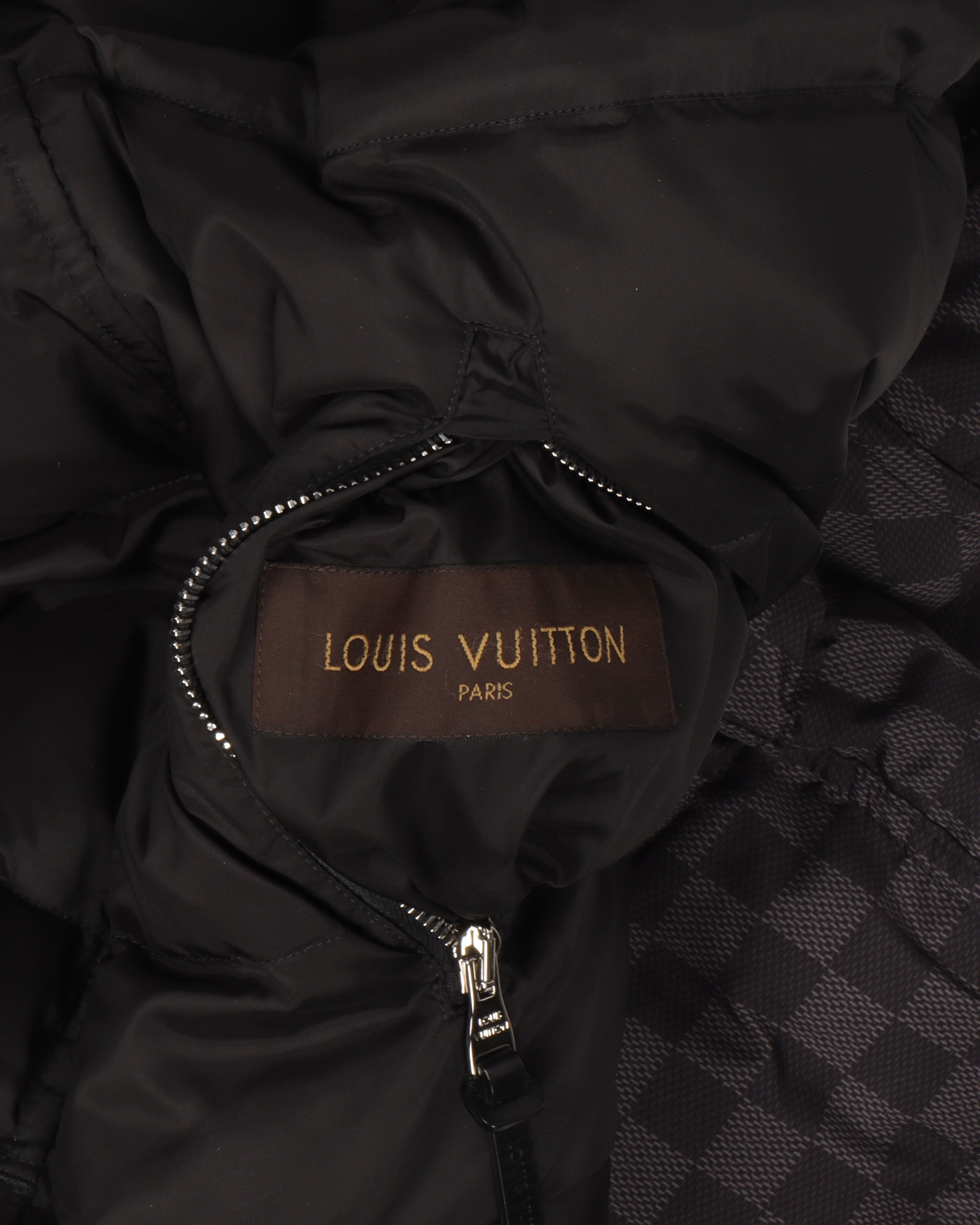 LOUIS VUITTON LV lurex damier black short down puffer jacket coat