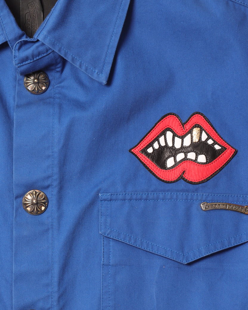 Blue Sex Records Work Shirt Red Lips