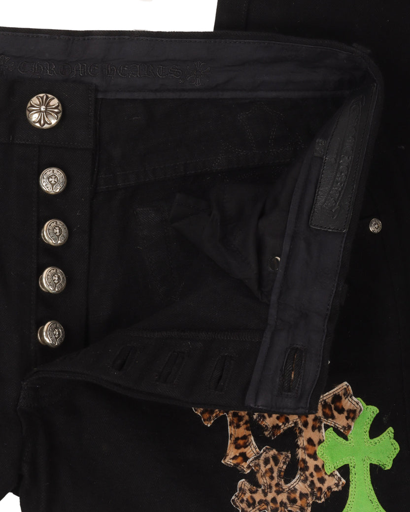 Black Leopard Cross Patch Jeans