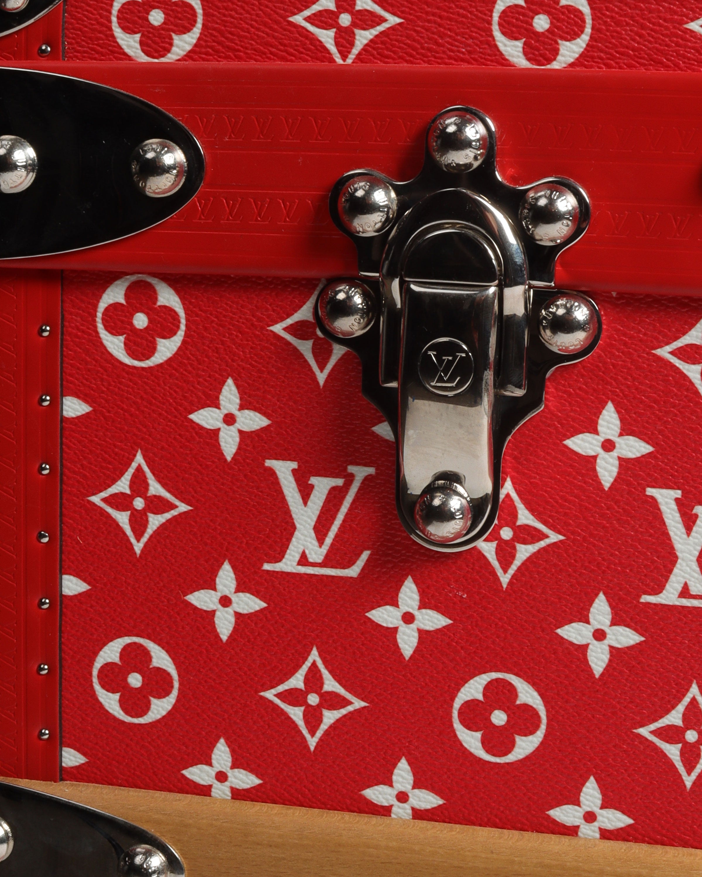 Louis Vuitton Supreme Red Monogram Malle Courrier 90 Steamer Trunk