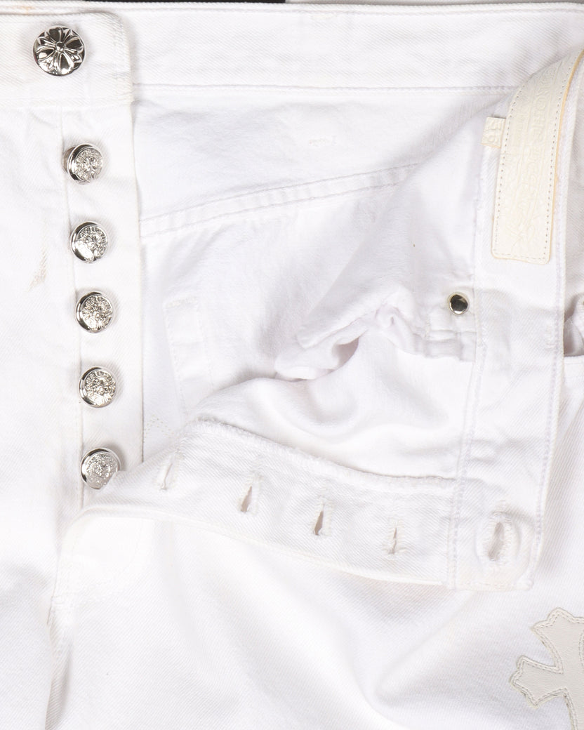 White Leather Cross Saint Barts Jeans