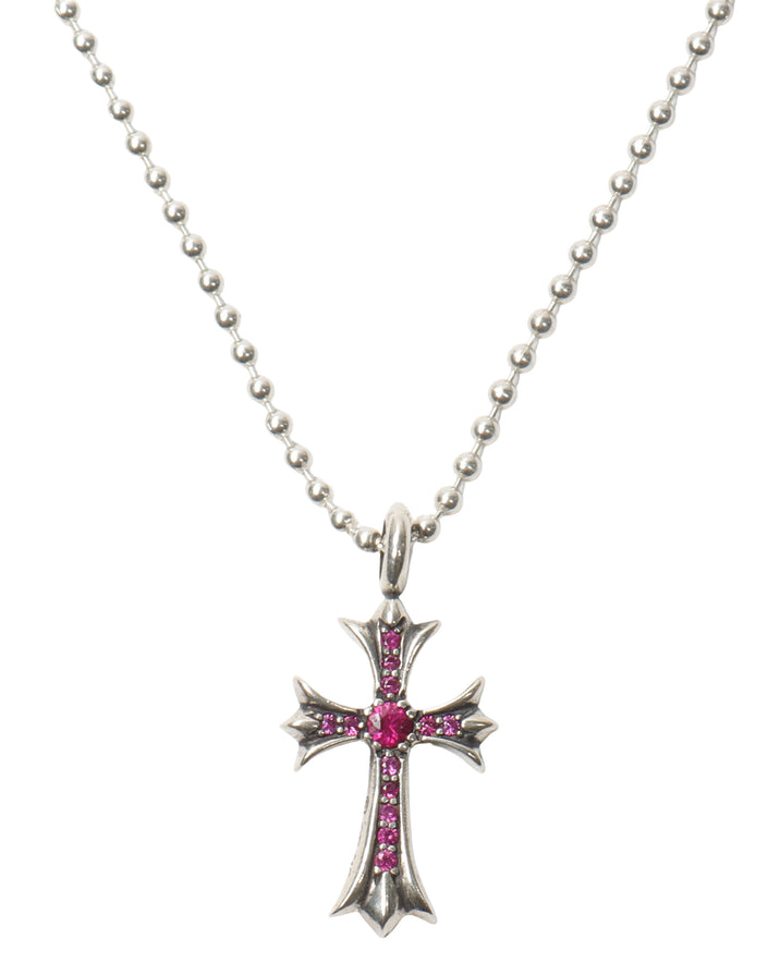 Pink Sapphire Embellished Cross Pendant