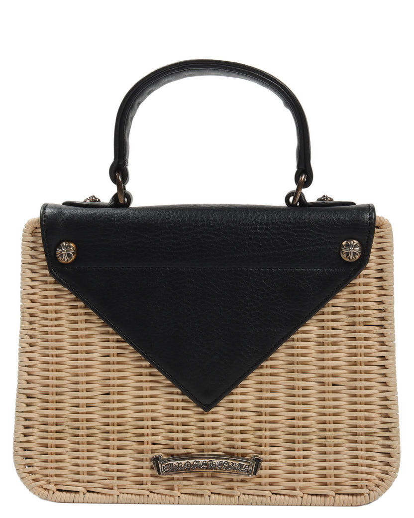 Basket-Weave Leather Accordion Wicker Bag