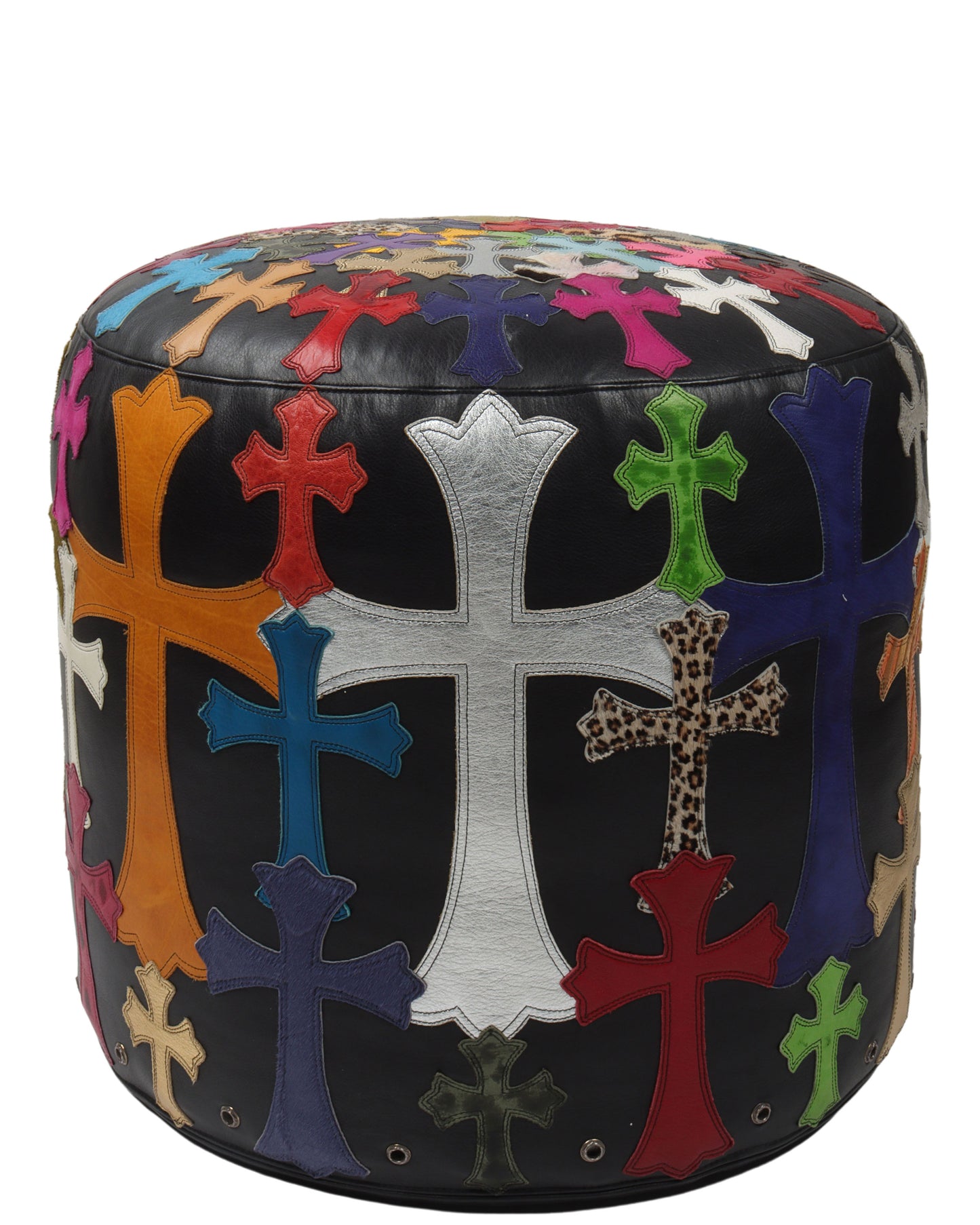 Leather Multicolor Cross Patch Stool