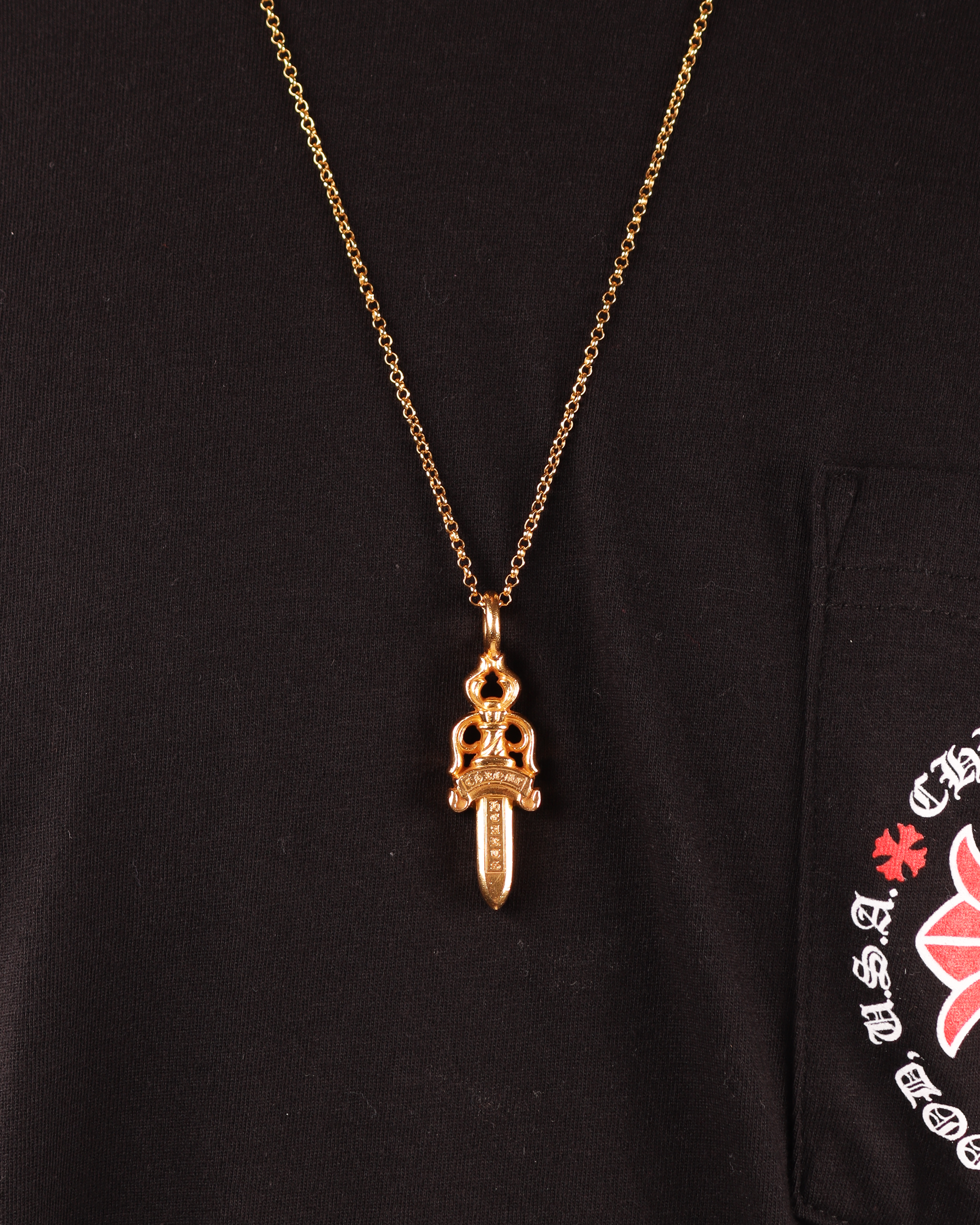 Chrome Hearts 22k Gold Dagger Pendant Necklace