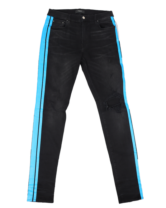 Black Track Denim Blue Stripes