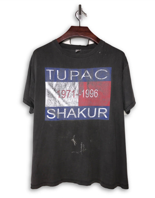 2pac Vintage Hilfiger Washed Black Hip-Hop T-Shirt