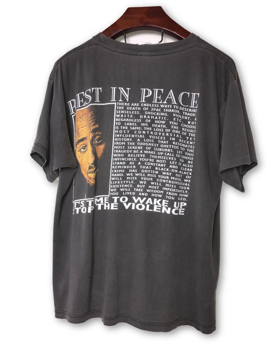 2pac Vintage Hilfiger Washed Black Hip-Hop T-Shirt