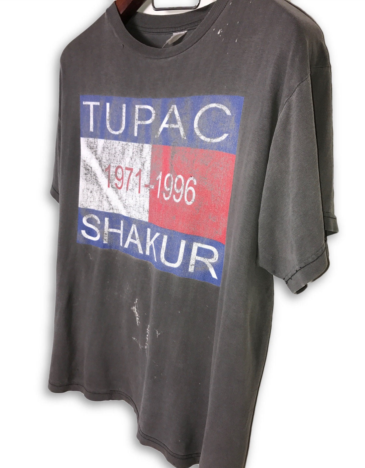 2pac Vintage Hilfiger Washed Black Hip-Hop T-Shirt