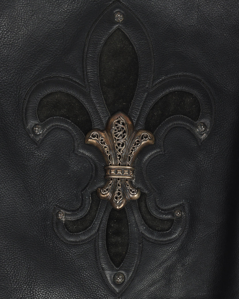 1990s Silver Fleur Cross Leather Vest