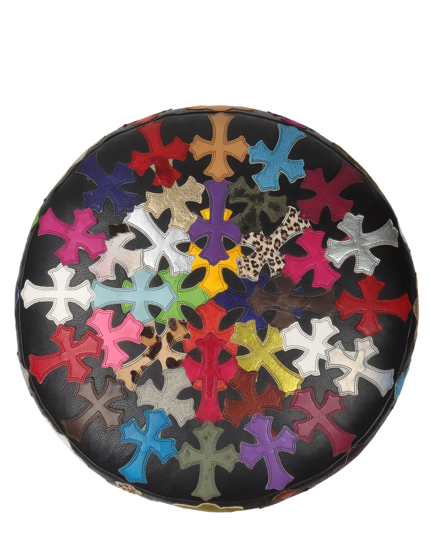 Leather Multicolor Cross Patch Stool