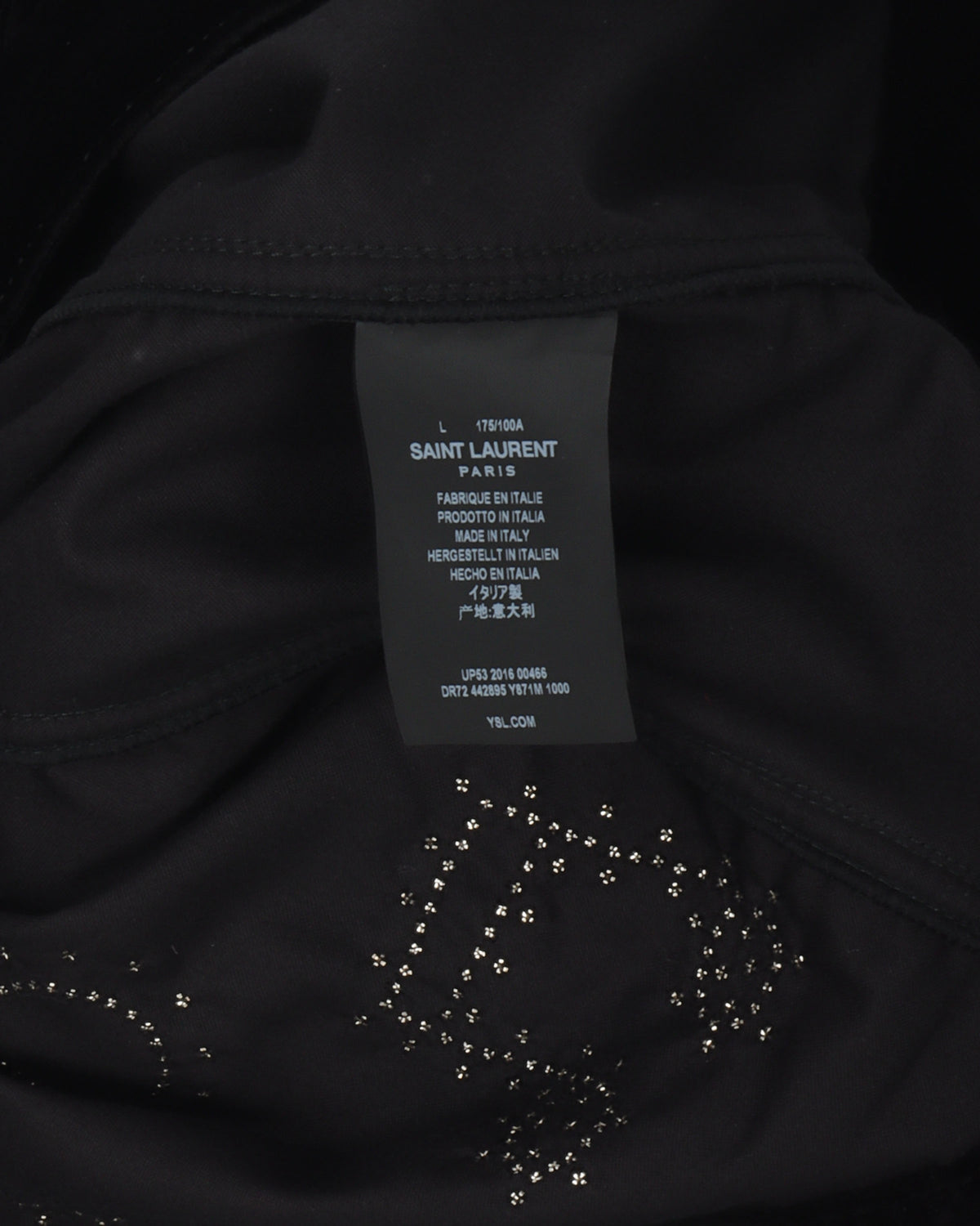 FW16 Black Velvet Music Notes Trucker Jacket