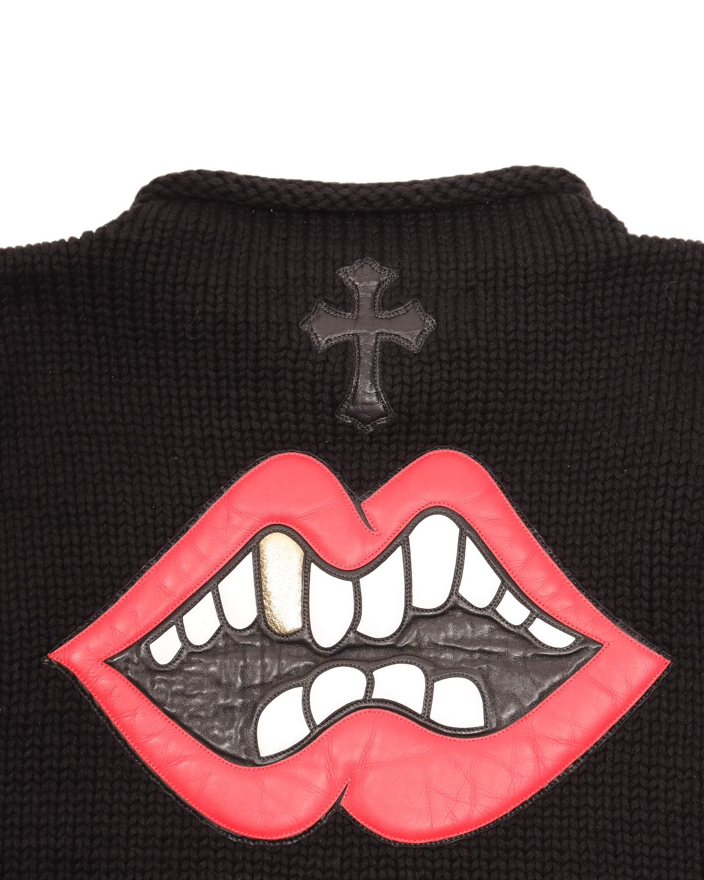Handknitted Cashmere Crewneck Leather Embellished Sweater