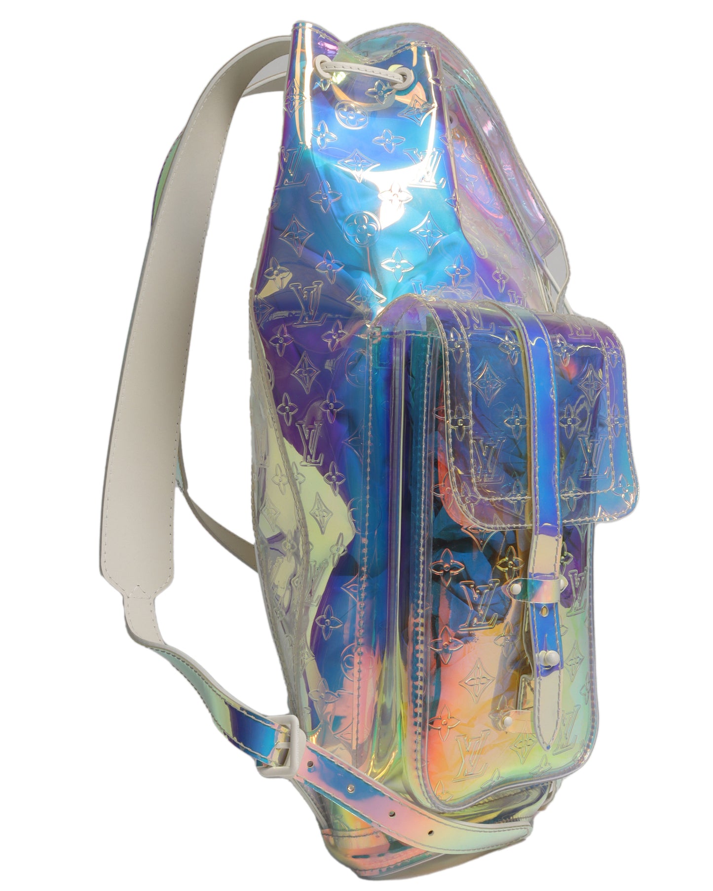 louis vuitton christopher backpack holographic PVC Monogram GM Iridescent Prism 904330 FASHIONPHILE The christopher mm backpack reinvents the rugged spirit of a hiking pack in masculine monogram eclipse canvas and monogram eclipse reverse canvas with black leather trim LOUIS VUITTON Christopher mm Black