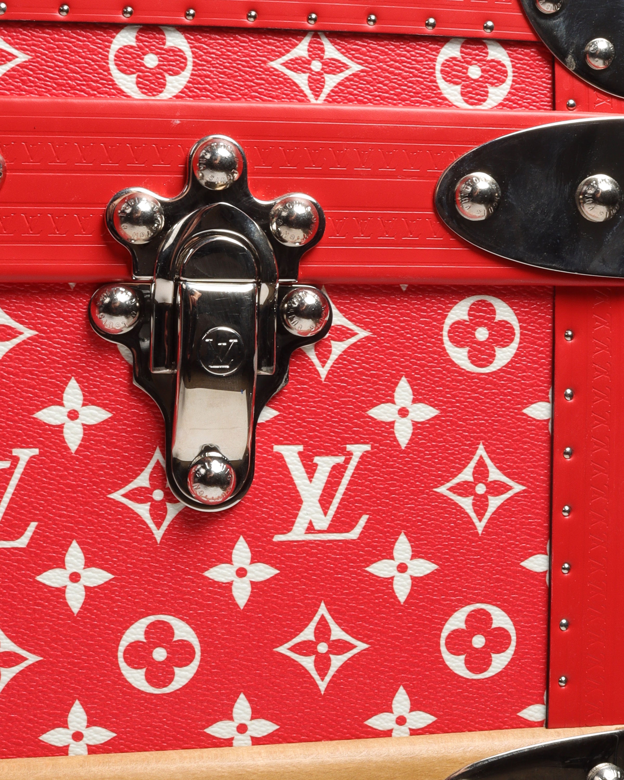 A LIMITED EDITION RED & WHITE MONOGRAM MALLE COURRIER 90 TRUNK