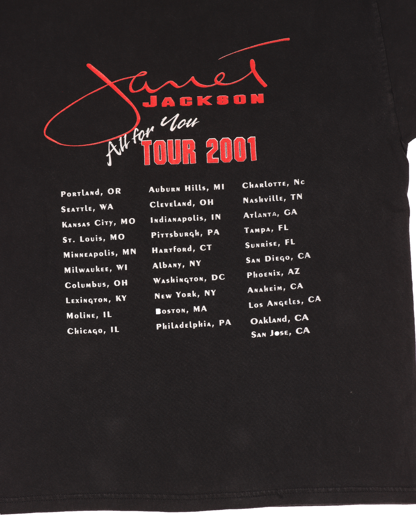 Janet Jackson 'All For You' 2001 Tour T-Shirt