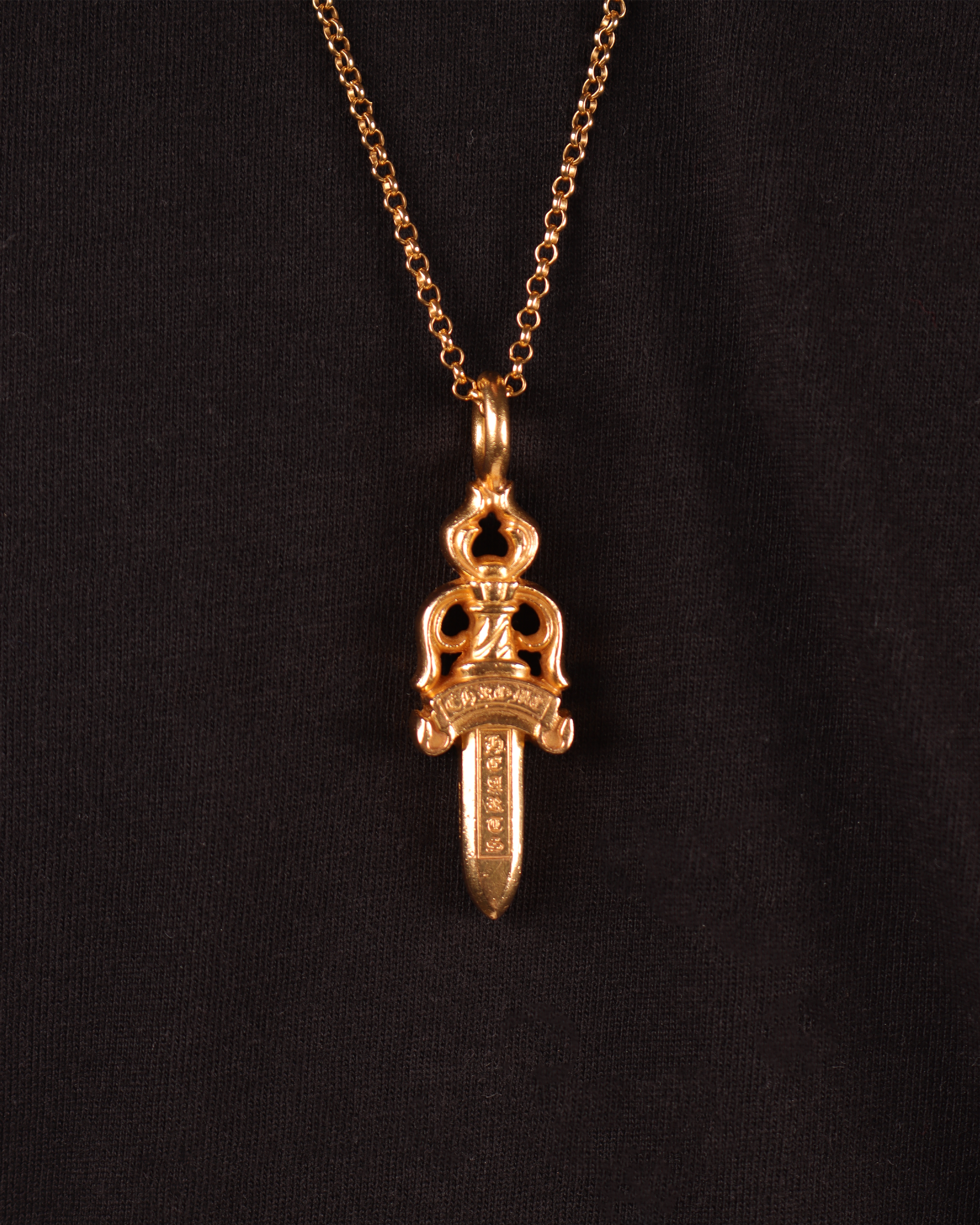 Chrome Hearts 22k Gold Dagger Pendant Necklace