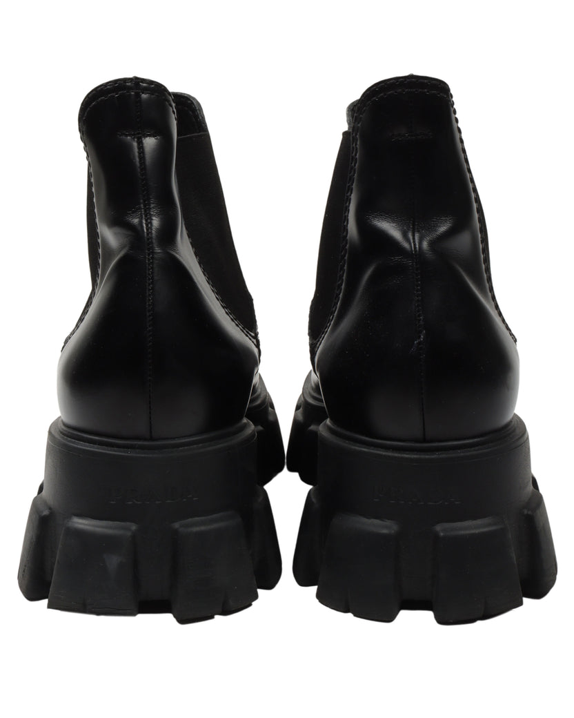 Prada Monolith brushed leather Chelsea boots - Black
