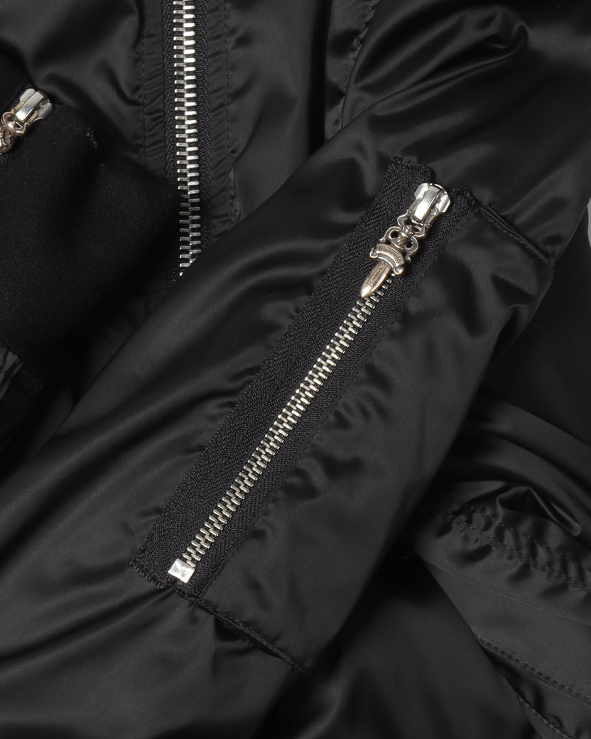 Silk-Lined Cross Patch Bomber Jacket