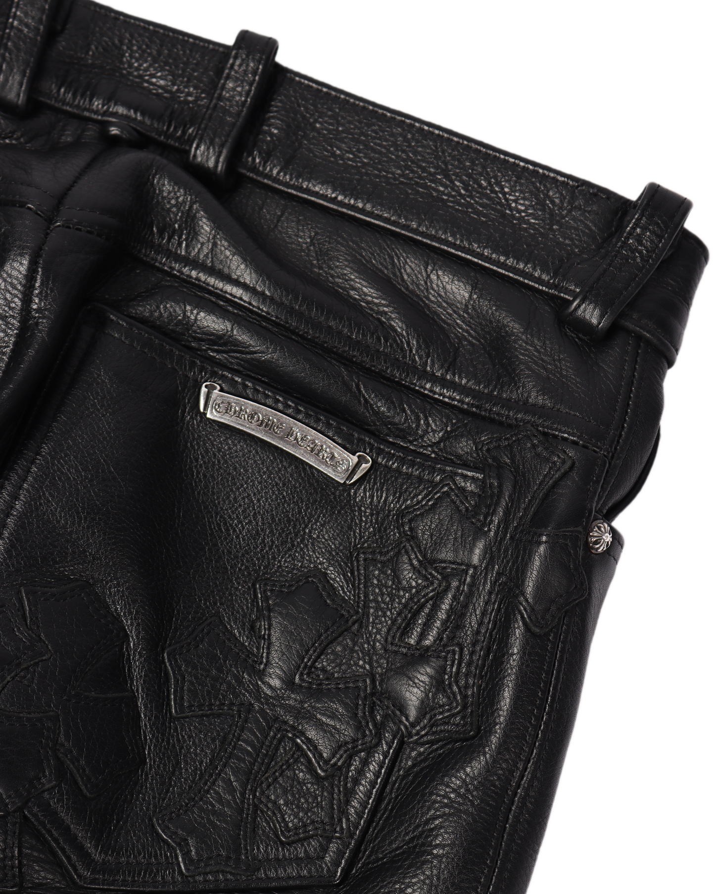 CEMETERY CROSS PATCH LEATHER PANTS