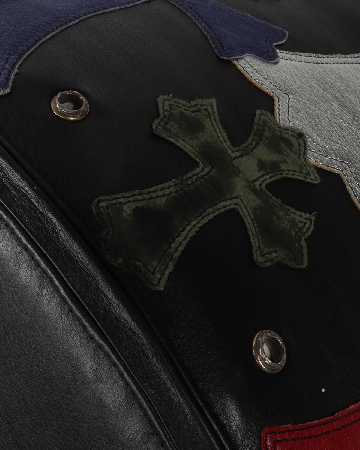 Leather Multicolor Cross Patch Stool