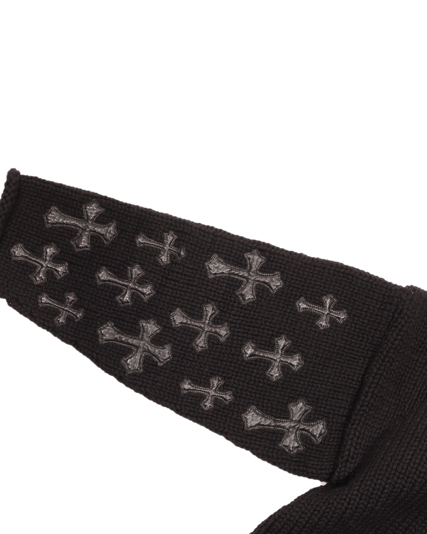 Handknitted Cashmere Crewneck Leather Embellished Sweater