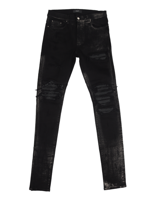 Distressed Leather Patch Denim