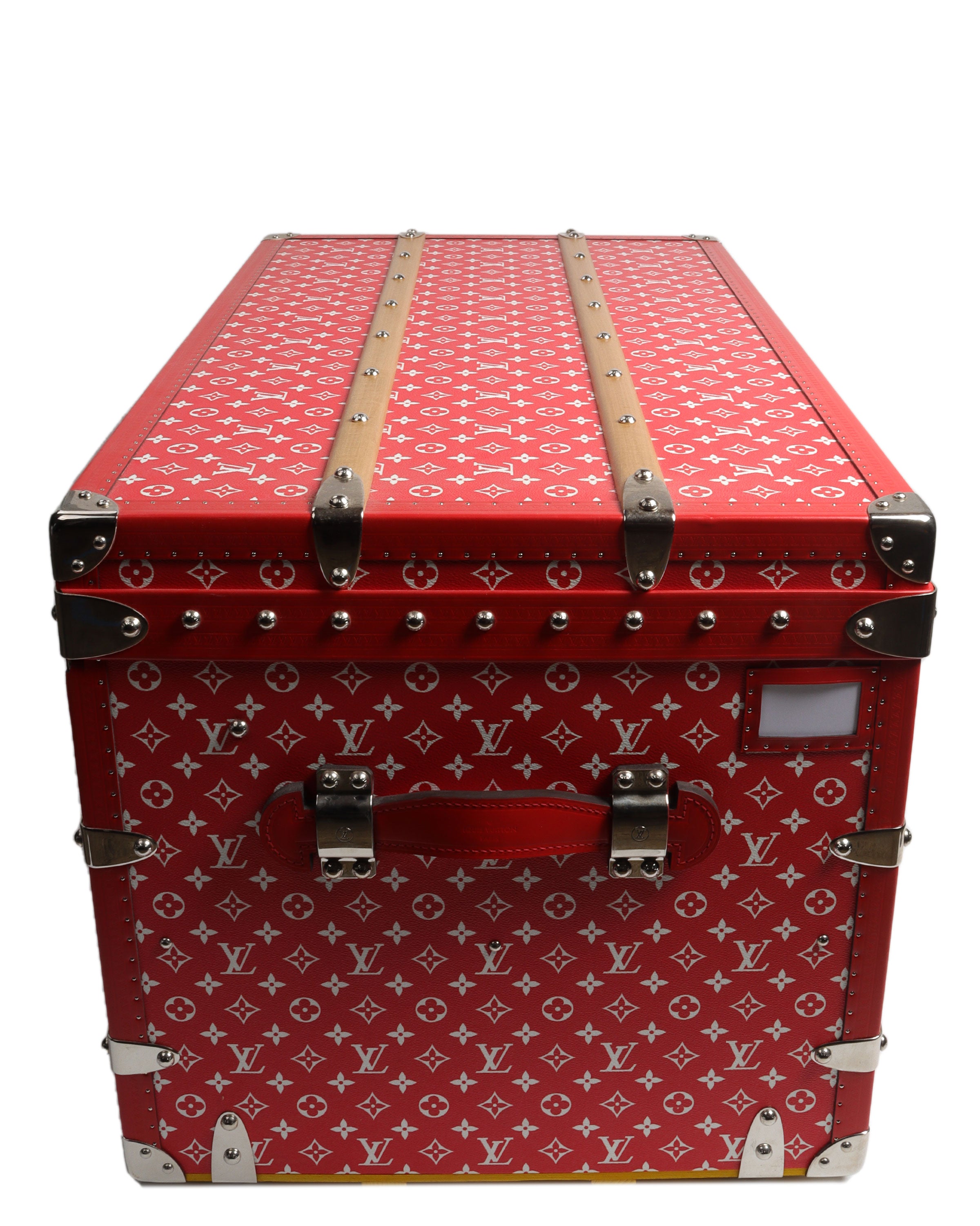 Louis Vuitton x Supreme Monogram Coated Canvas Malle Courrier 90 Trunk -  Red, 1 pieces Tables, Furniture - LOUSU20709