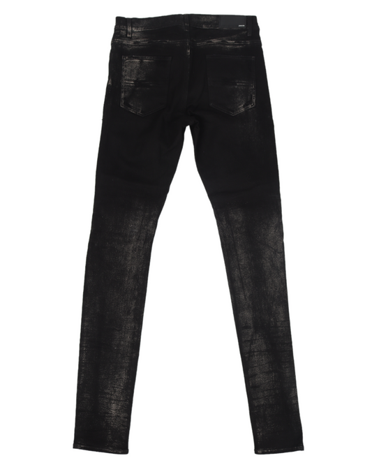 Distressed Leather Patch Denim