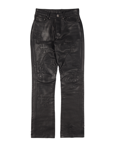 Chrome Heart Jeans Black Leather Crosses Size 34x28