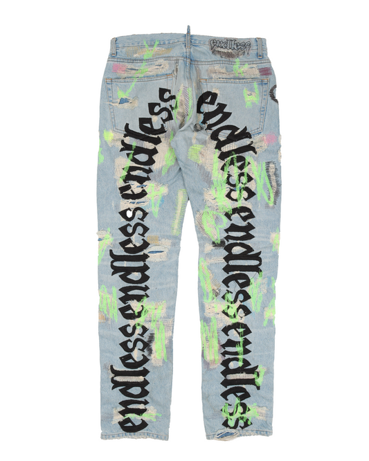 Embroidered & Distressed Denim Black