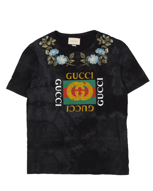 Flower Embroidery Tie-Dye T-Shirt