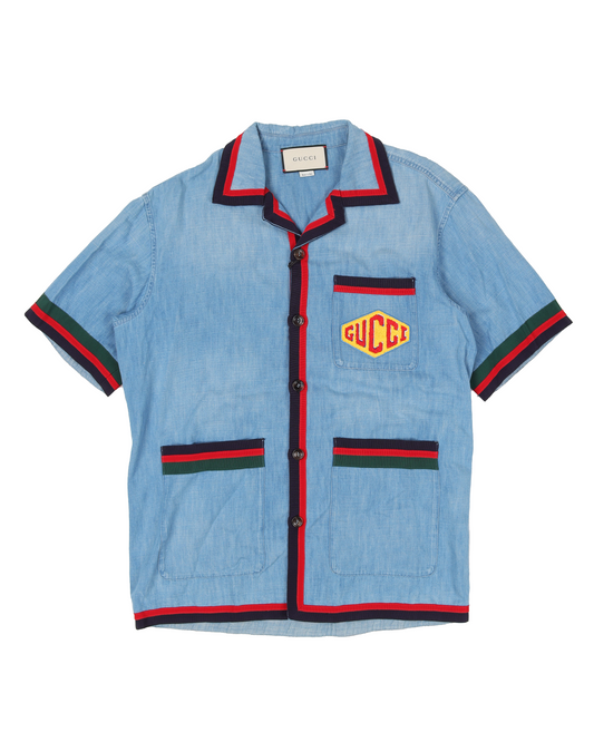 Stonewashed Denim Bowling Shirt