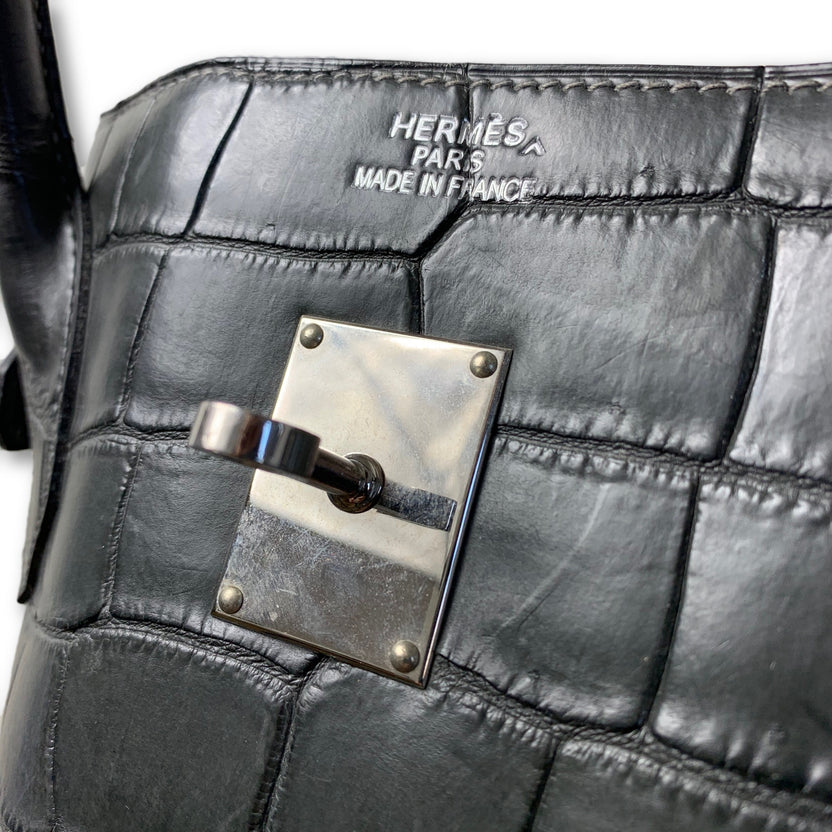 Hermes Hac Birkin 40 Black Matte Porosus Crocodile Bag Palladium Hardware