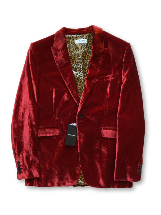 Saint Laurent Slim Fit Red Velvet Blazer w/ Tags - Size 52