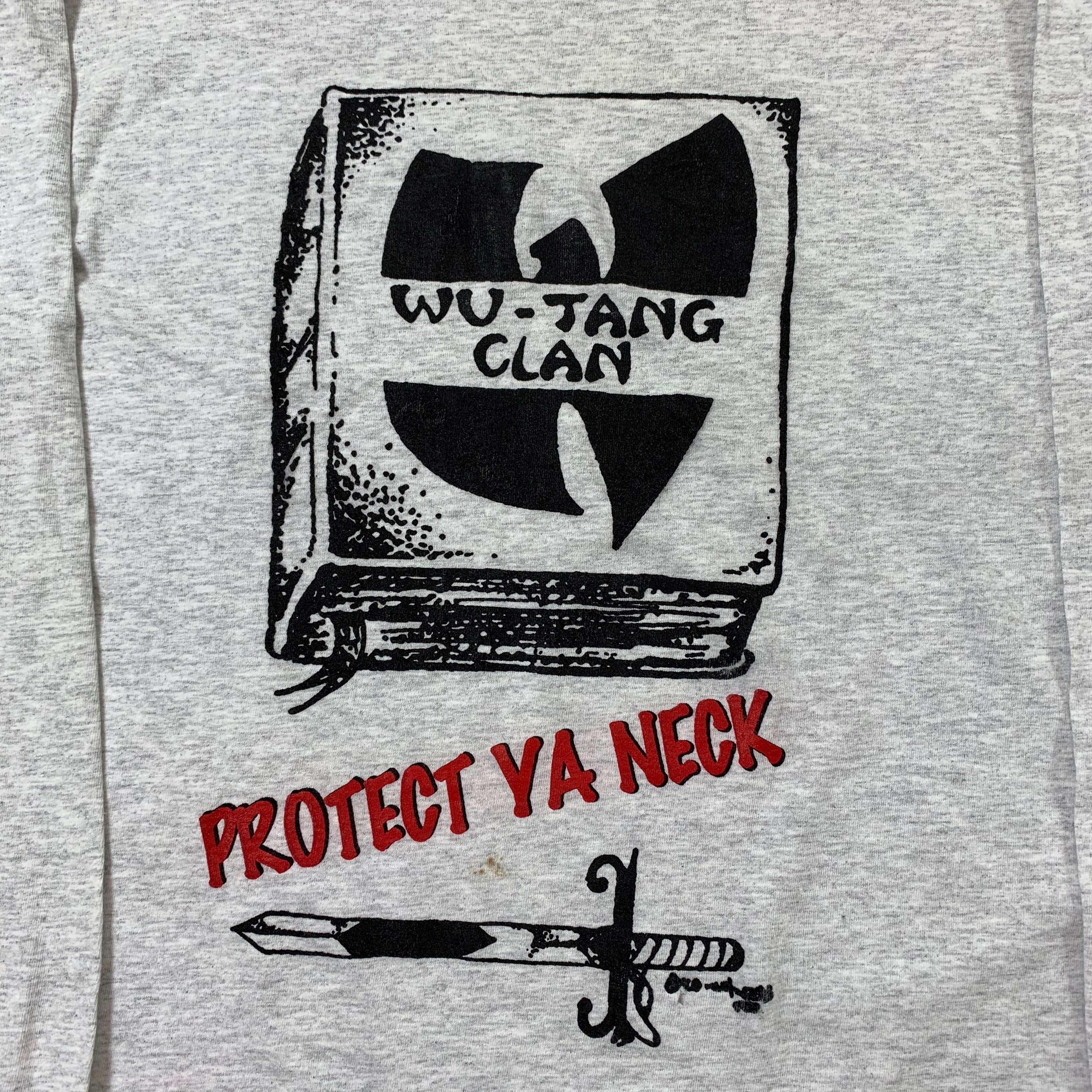 Vintage Bootleg WU-TANG 'Protect Ya Neck' Long Sleeve T-Shirt - Grey - Size XL
