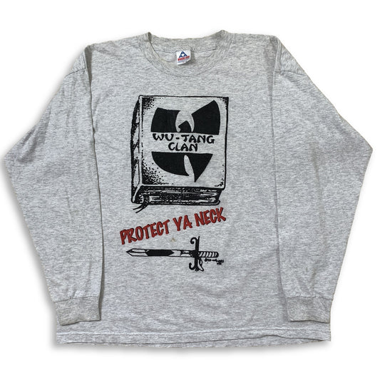 Vintage Bootleg WU-TANG 'Protect Ya Neck' Long Sleeve T-Shirt - Grey - Size XL