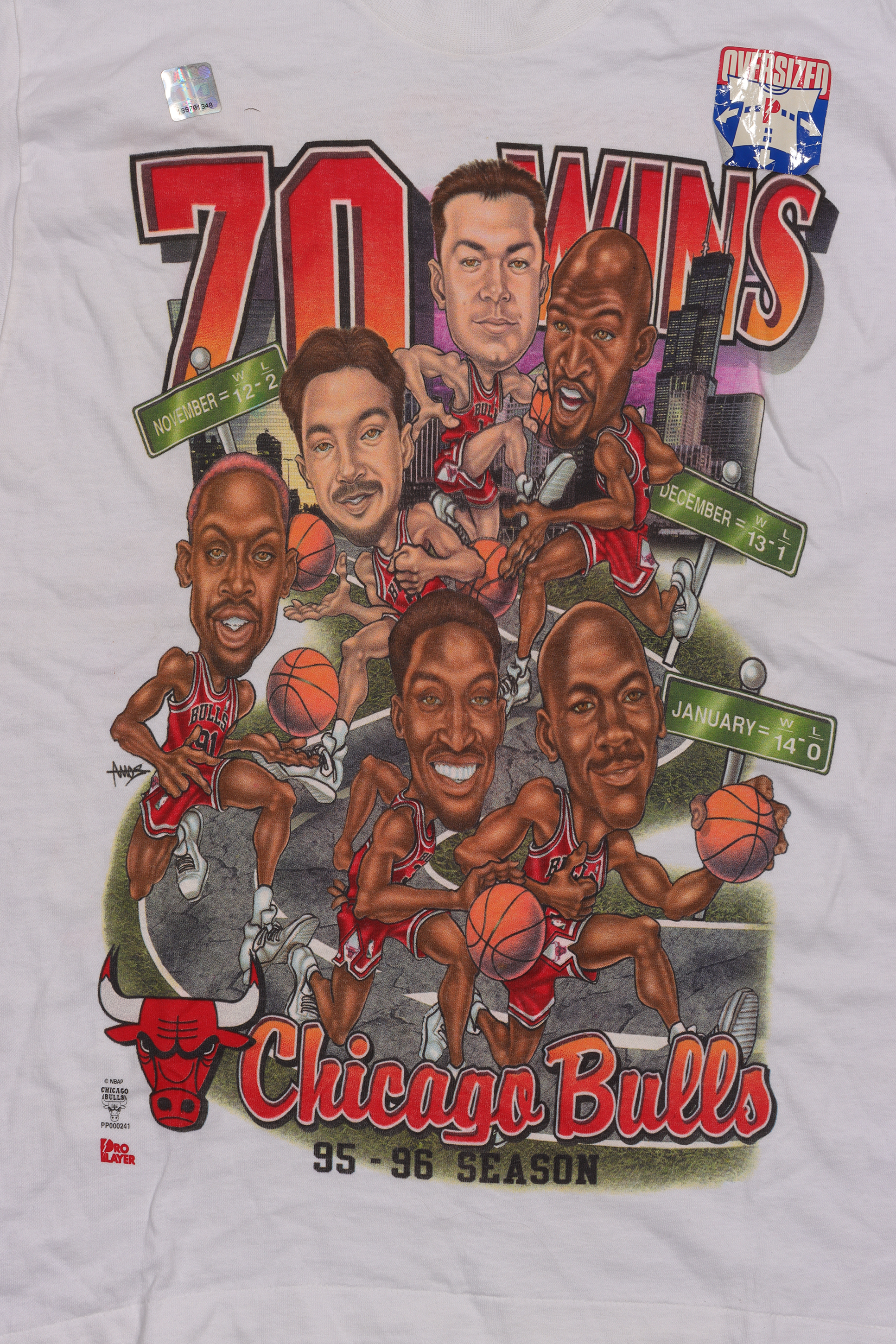 1995-96 Chicago Bulls '70 WINS' Logo T-Shirt