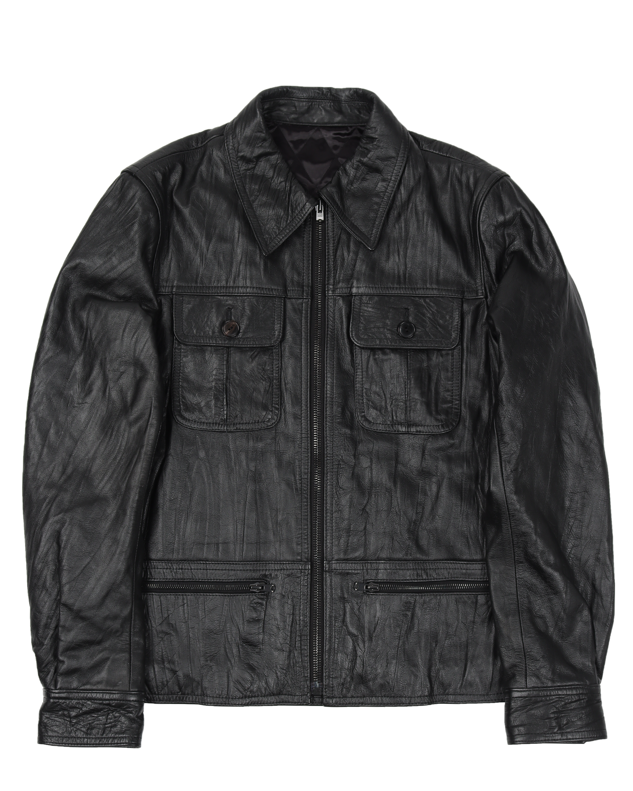 Noir 04 Leather Zip-Up Trucker Jacket