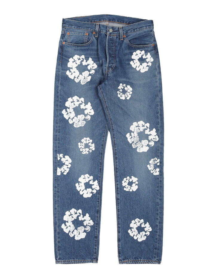 Blue Denim Tears Baggy Jeans Design On Jeans Cotton Wreath Jean Light Wash  Men Hip Hop Jeans Pant Fashion Flower Printed Jeans